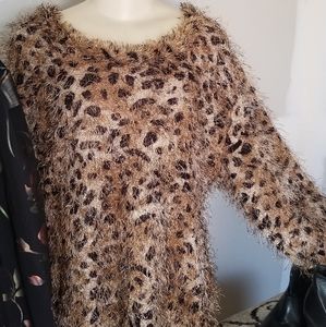 Ashley Stewart animal print fluffy top fringed